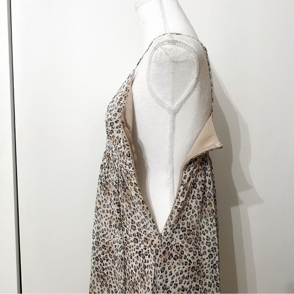 Bcbgmaxazria 100% SILK LEOPARD PRINT SPAGHETTI STRAPS EMPIRE WAIST MINI DRESS - Picture 6 of 12